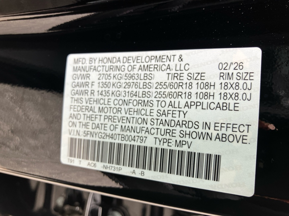 5FNYG2H40TB004797 2026 Honda Pilot EX-L