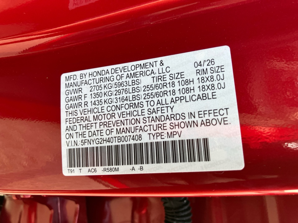 5FNYG2H40TB007408 2026 Honda Pilot EX-L