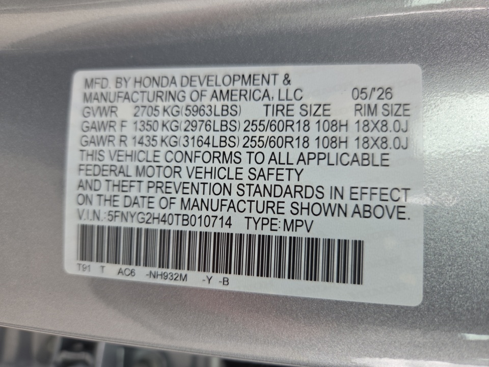 5FNYG2H40TB010714 2026 Honda Pilot EX-L