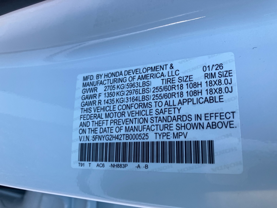 5FNYG2H42TB000525 2026 Honda Pilot EX-L
