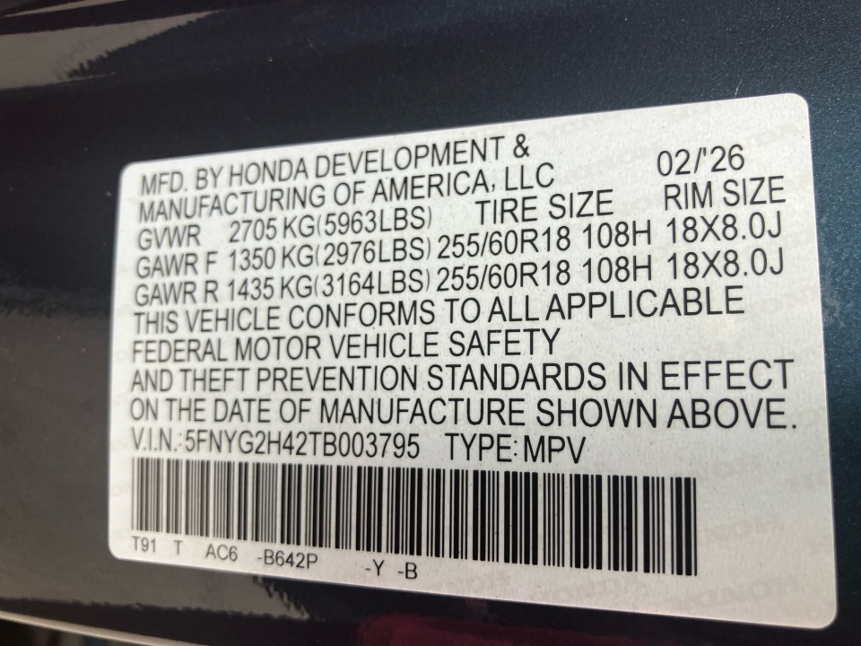 5FNYG2H42TB003795 2026 Honda Pilot EX-L
