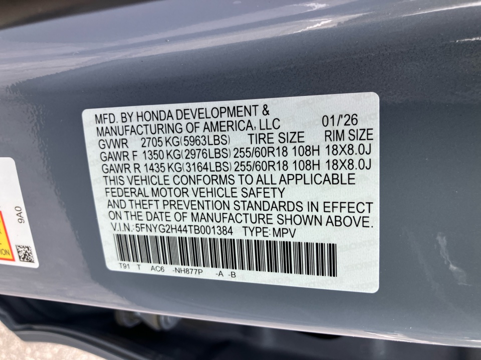 5FNYG2H44TB001384 2026 Honda Pilot EX-L