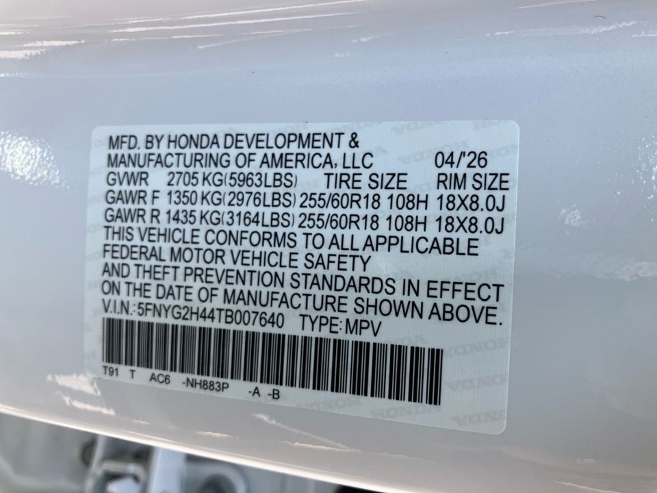 5FNYG2H44TB007640 2026 Honda Pilot EX-L
