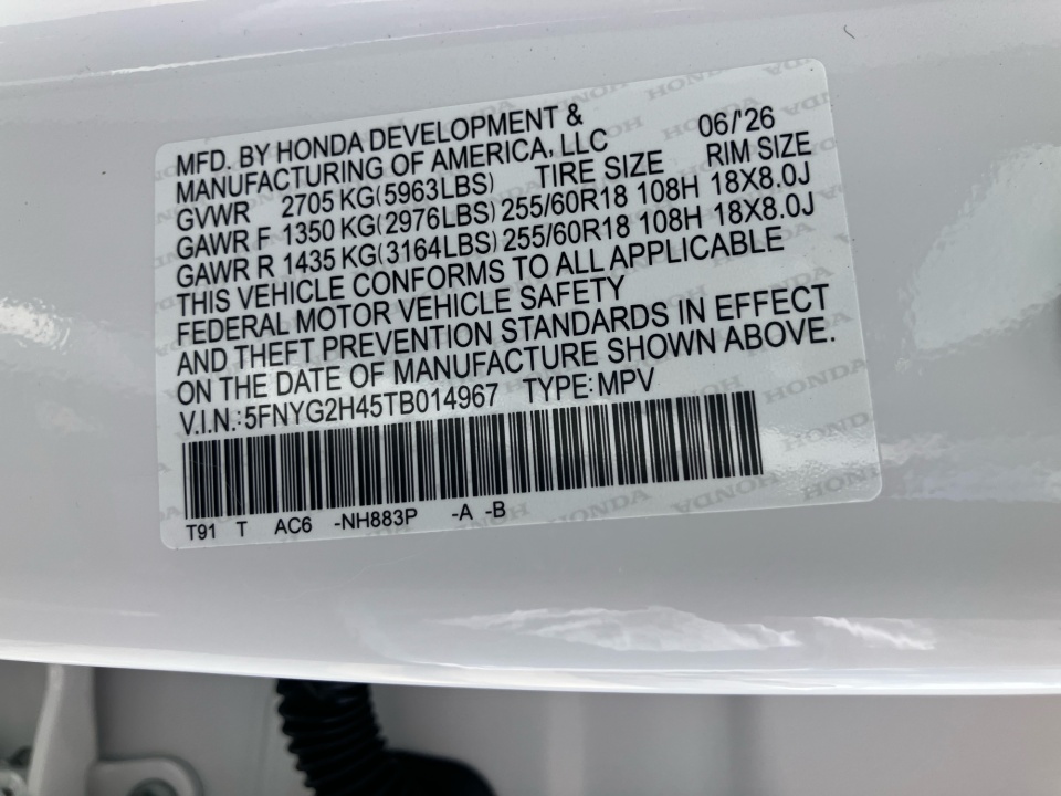 5FNYG2H45TB014967 2026 Honda Pilot EX-L