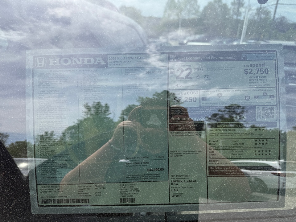 5FNYG2H47TB004280 2026 Honda Pilot EX-L