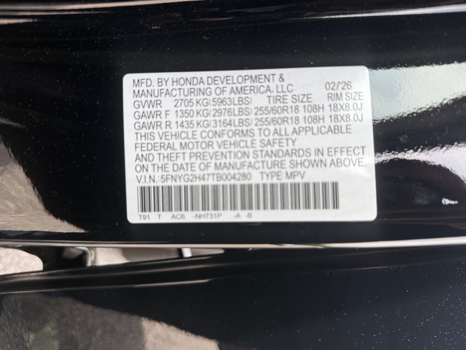 5FNYG2H47TB004280 2026 Honda Pilot EX-L