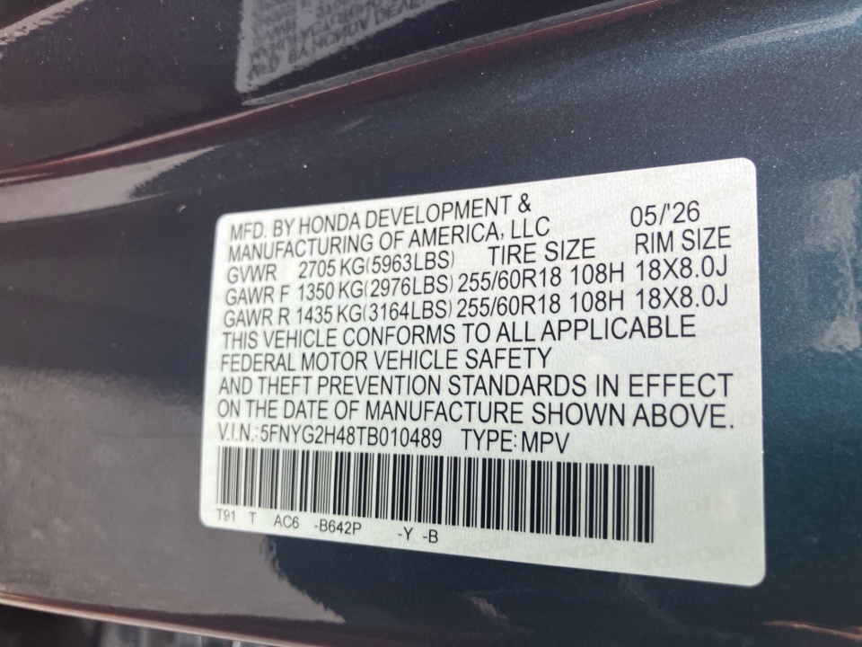 5FNYG2H48TB010489 2026 Honda Pilot EX-L