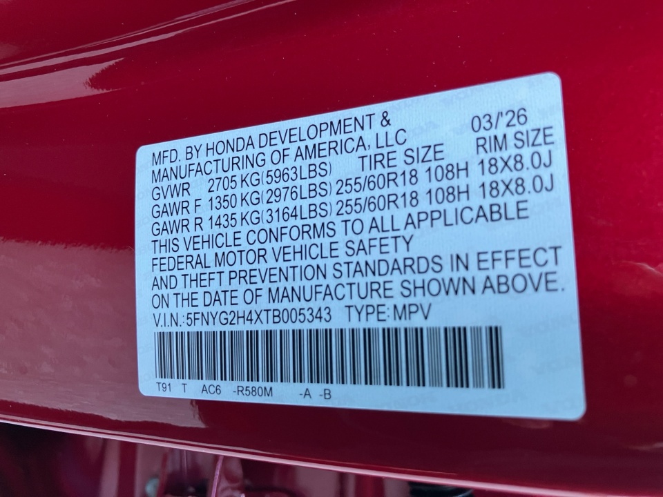 5FNYG2H4XTB005343 2026 Honda Pilot EX-L