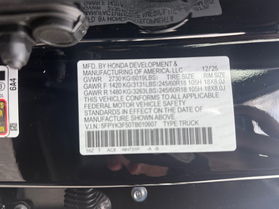 5FPYK3F50TB010607 2026 Honda Ridgeline RTL