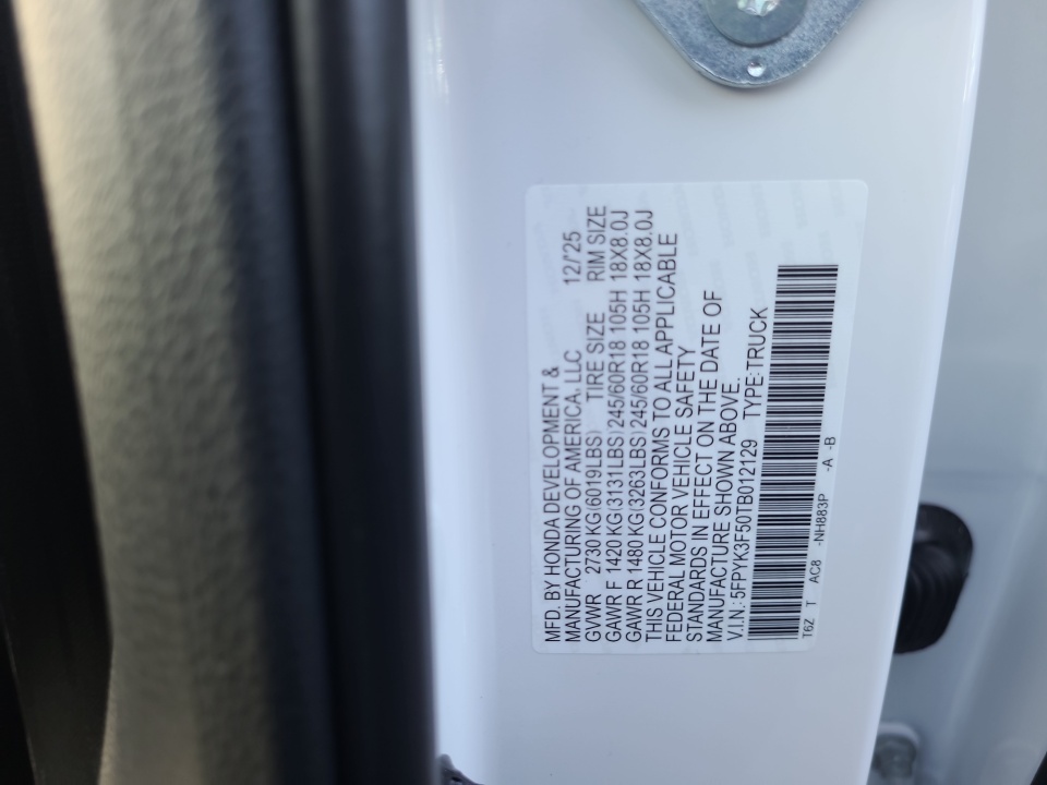 5FPYK3F50TB012129 2026 Honda Ridgeline RTL