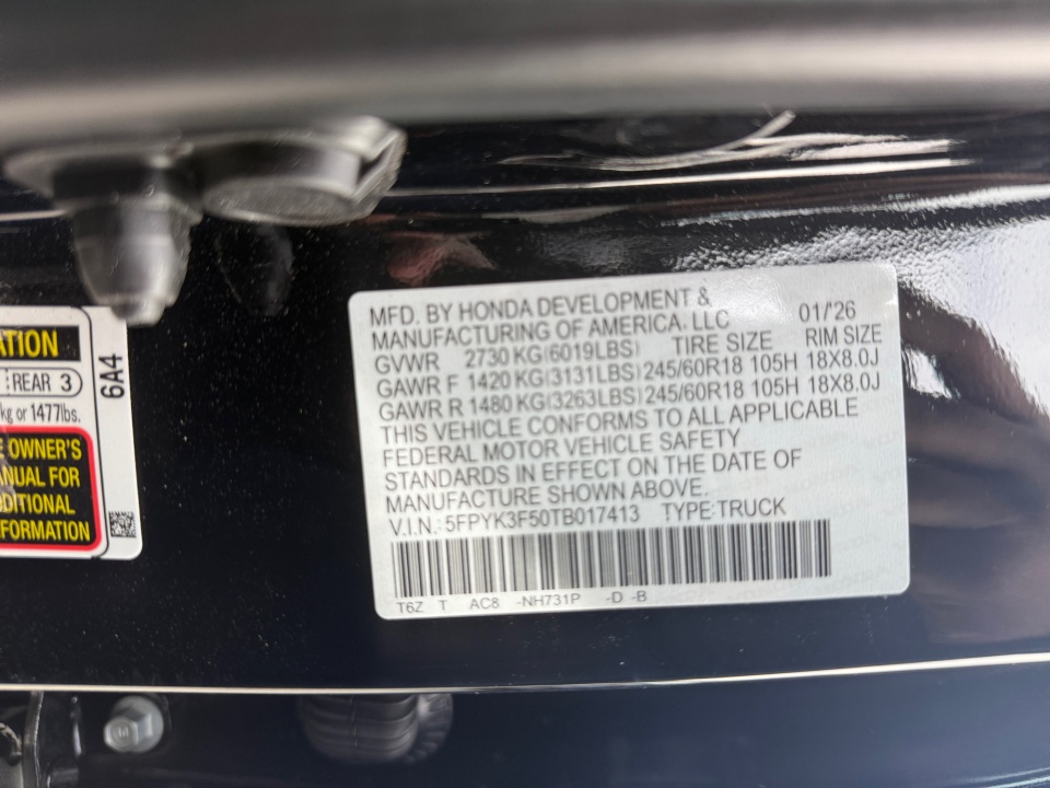 5FPYK3F50TB017413 2026 Honda Ridgeline RTL