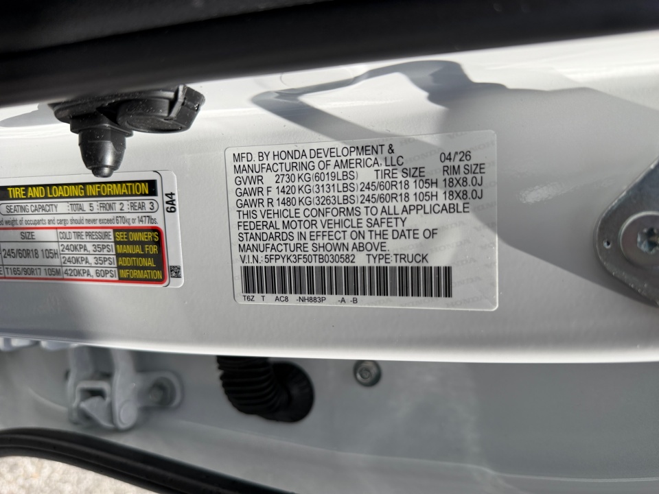 5FPYK3F50TB030582 2026 Honda Ridgeline RTL