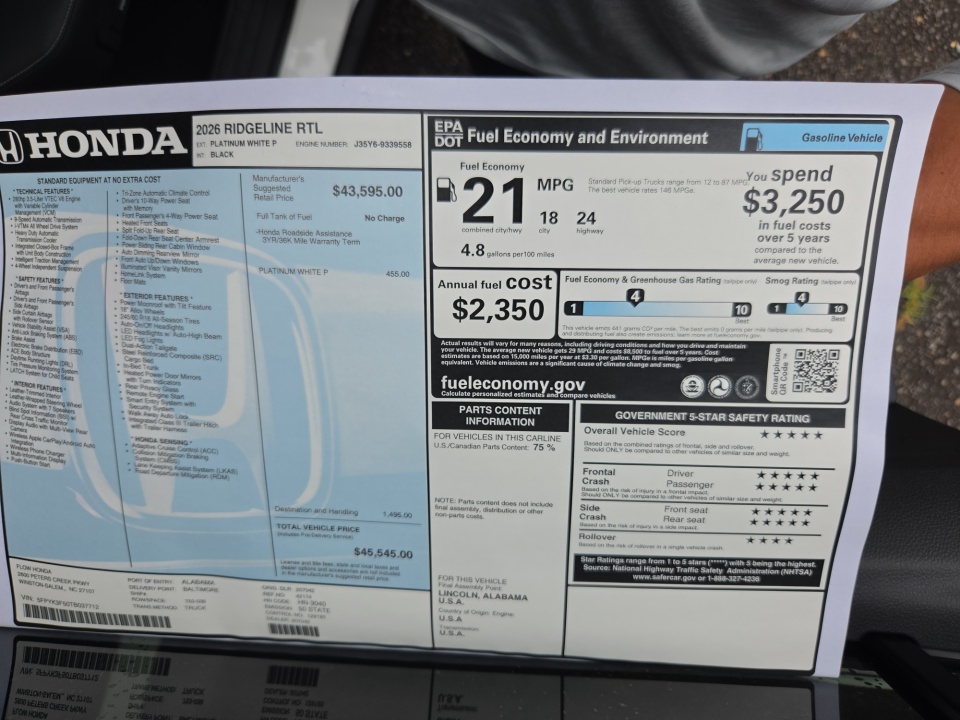 5FPYK3F50TB037712 2026 Honda Ridgeline RTL