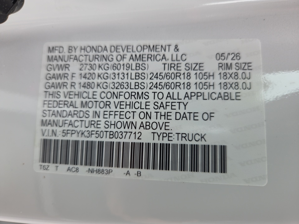 5FPYK3F50TB037712 2026 Honda Ridgeline RTL
