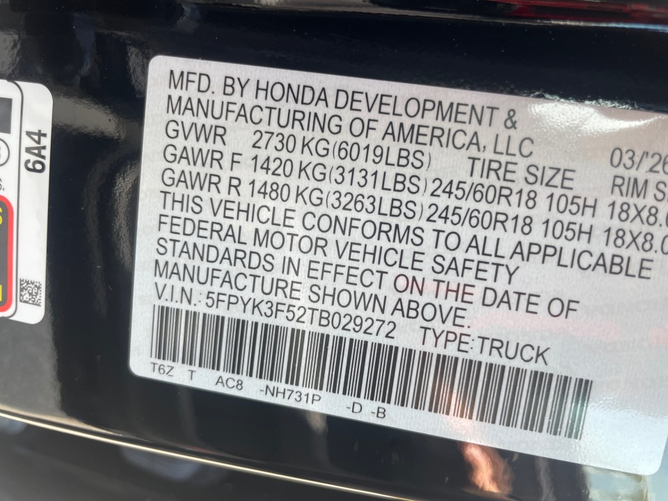 5FPYK3F52TB029272 2026 Honda Ridgeline RTL