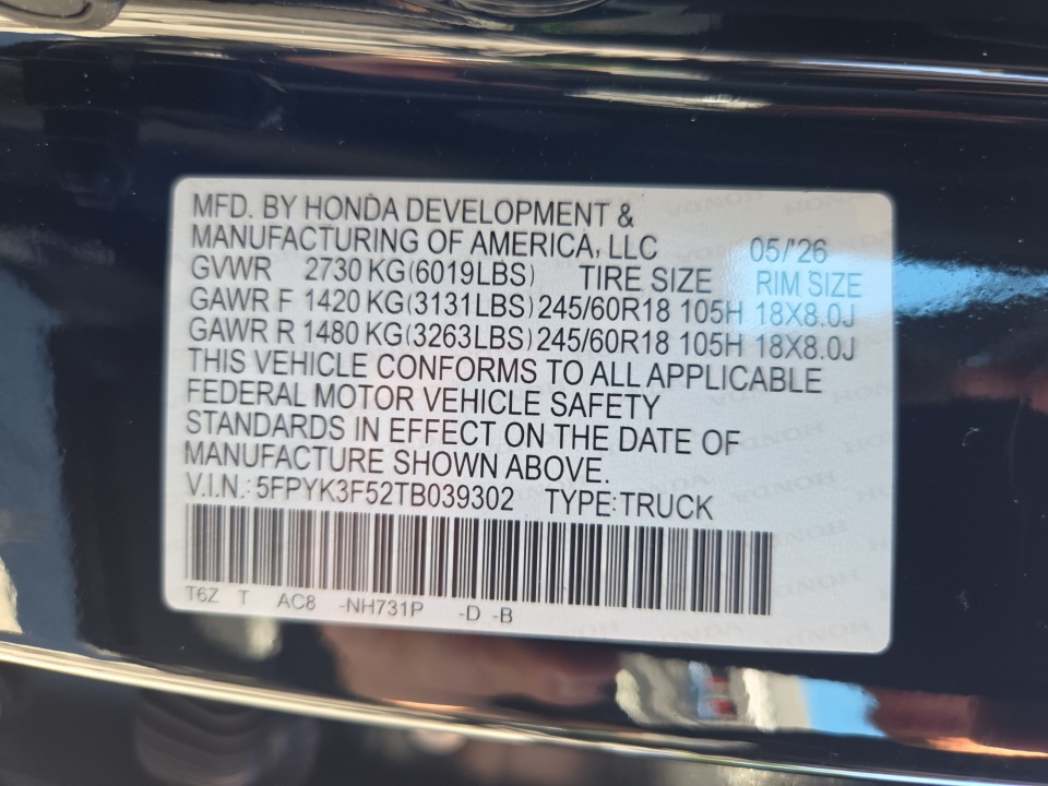 5FPYK3F52TB039302 2026 Honda Ridgeline RTL