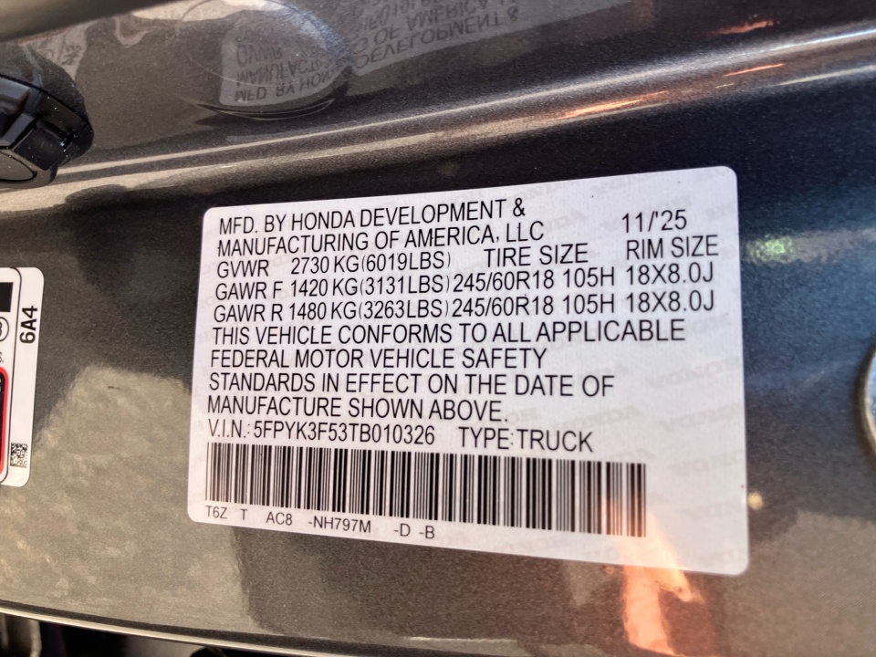 5FPYK3F53TB010326 2026 Honda Ridgeline RTL