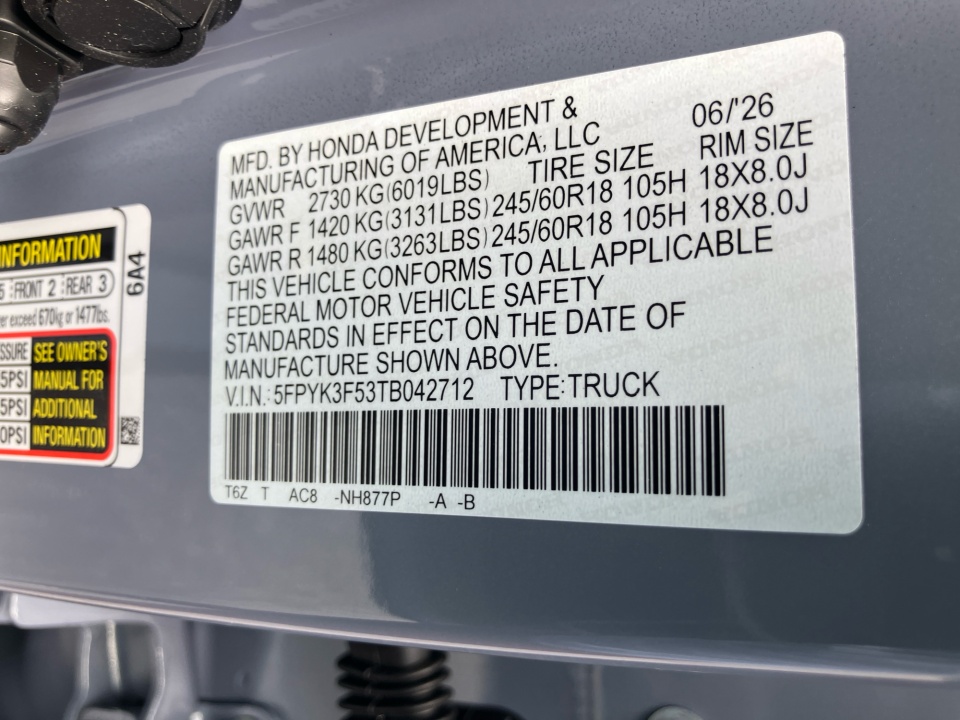 5FPYK3F53TB042712 2026 Honda Ridgeline RTL