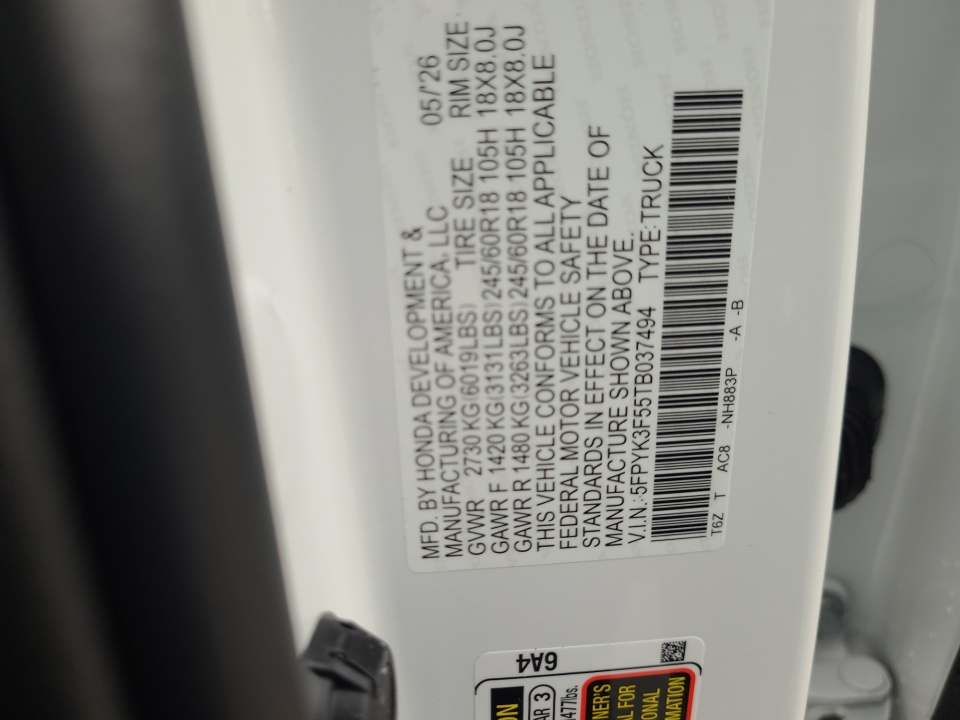 5FPYK3F55TB037494 2026 Honda Ridgeline RTL