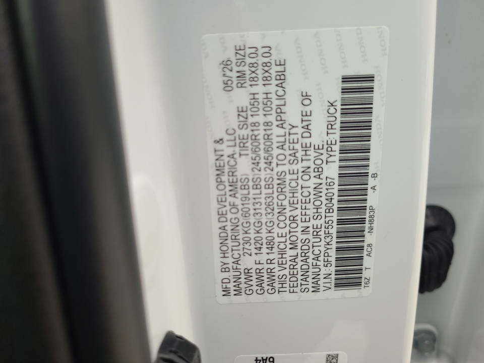 5FPYK3F55TB040167 2026 Honda Ridgeline RTL