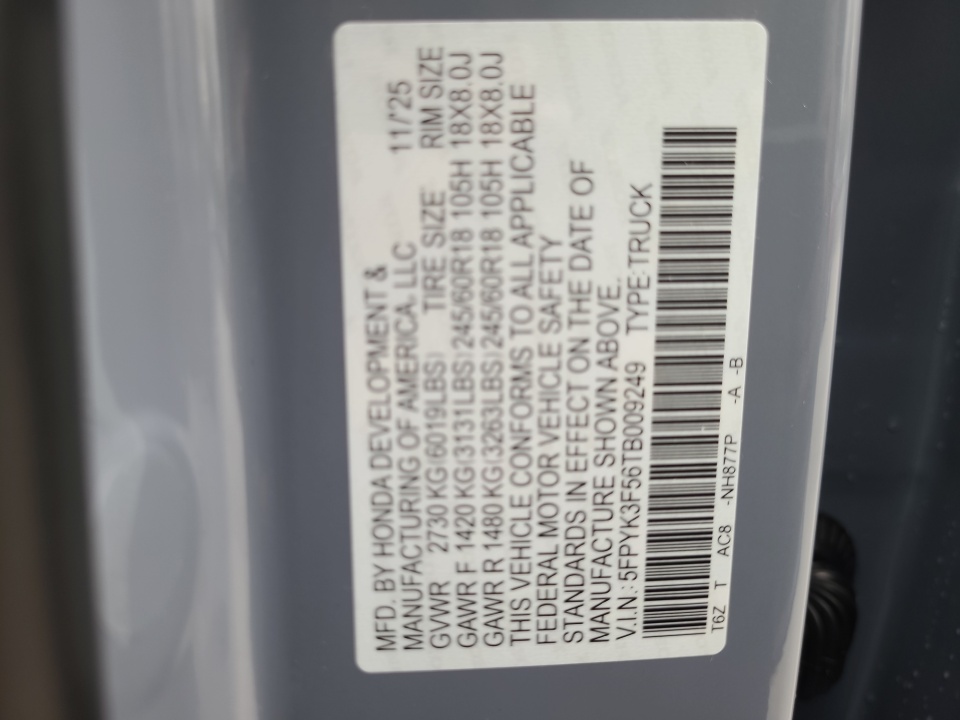 5FPYK3F56TB009249 2026 Honda Ridgeline RTL