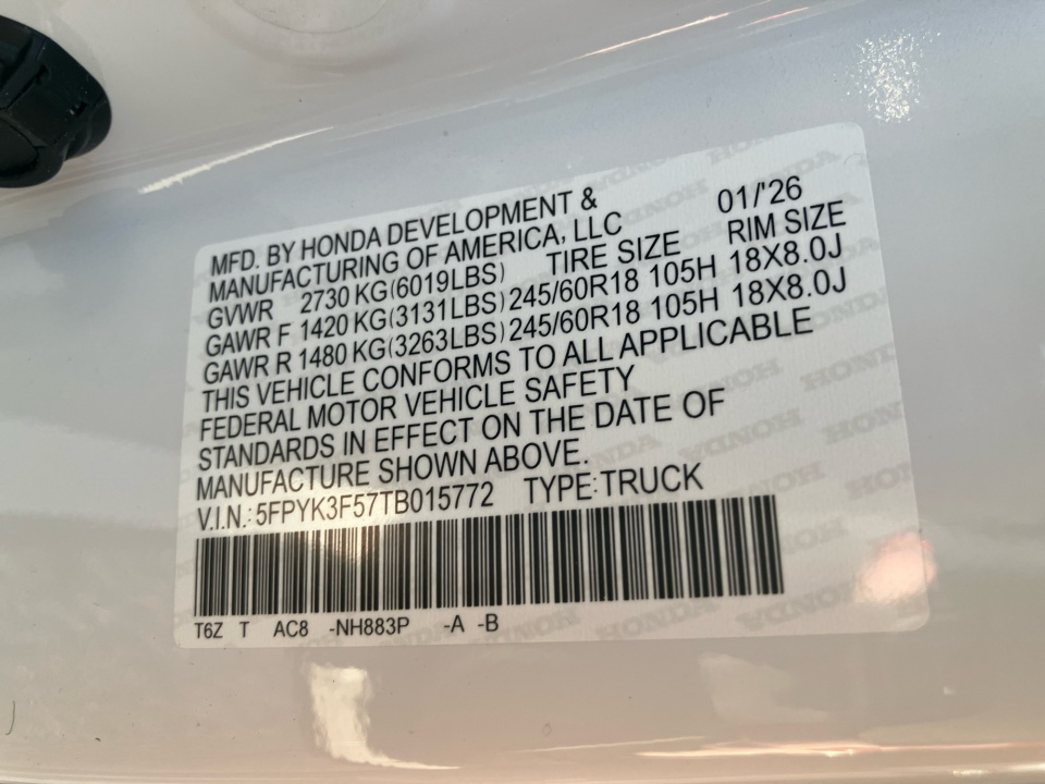 5FPYK3F57TB015772 2026 Honda Ridgeline RTL