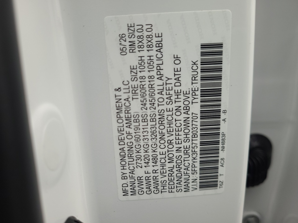 5FPYK3F57TB037707 2026 Honda Ridgeline RTL