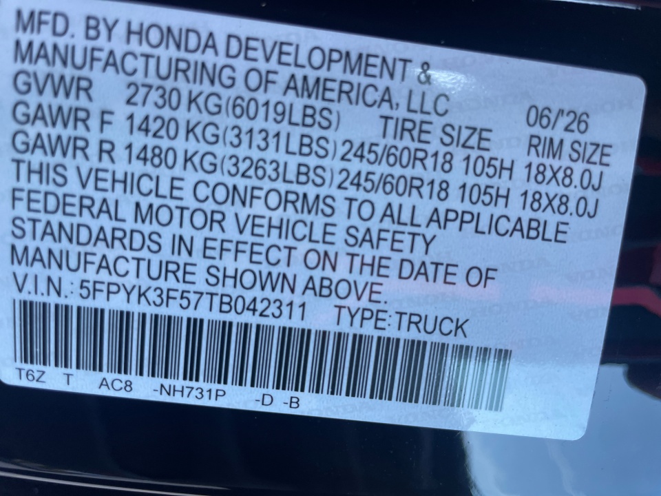 5FPYK3F57TB042311 2026 Honda Ridgeline RTL