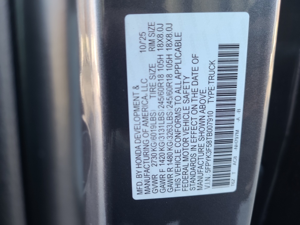 5FPYK3F58TB007910 2026 Honda Ridgeline RTL