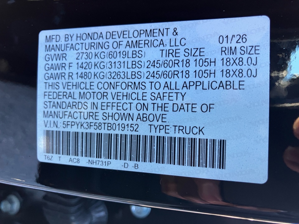 5FPYK3F58TB019152 2026 Honda Ridgeline RTL
