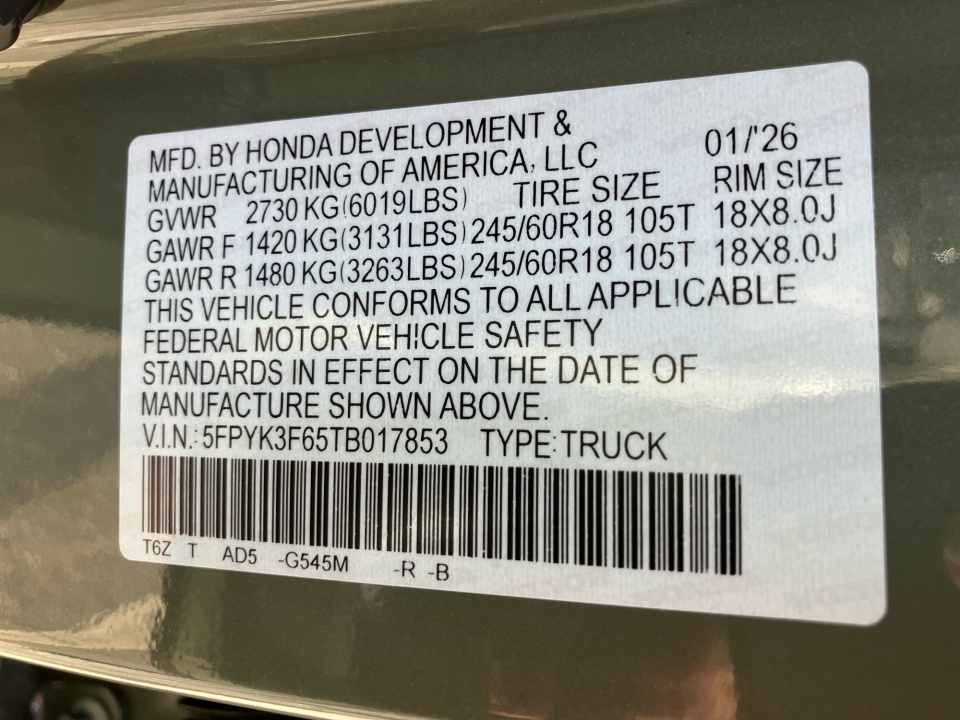 5FPYK3F65TB017853 2026 Honda Ridgeline TrailSport