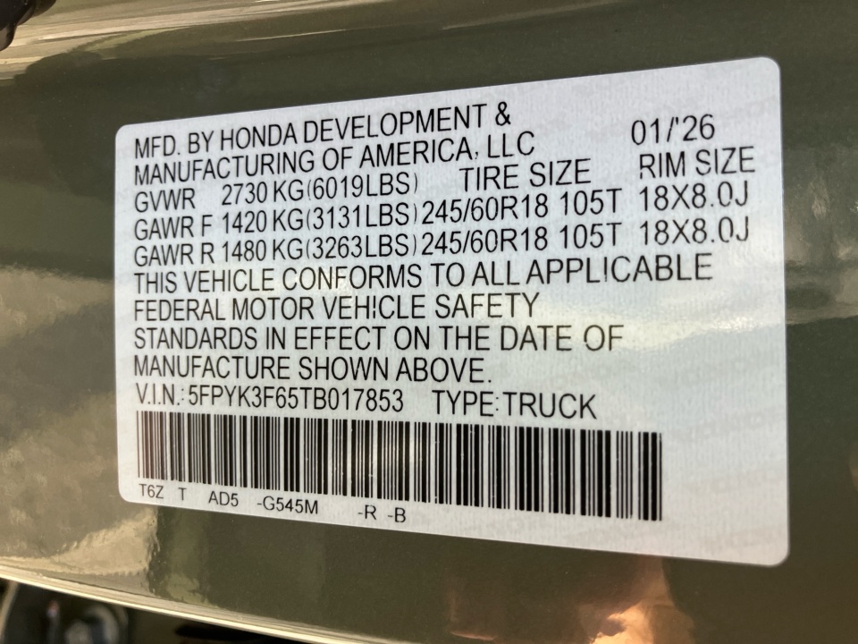 5FPYK3F65TB017853 2026 Honda Ridgeline TrailSport