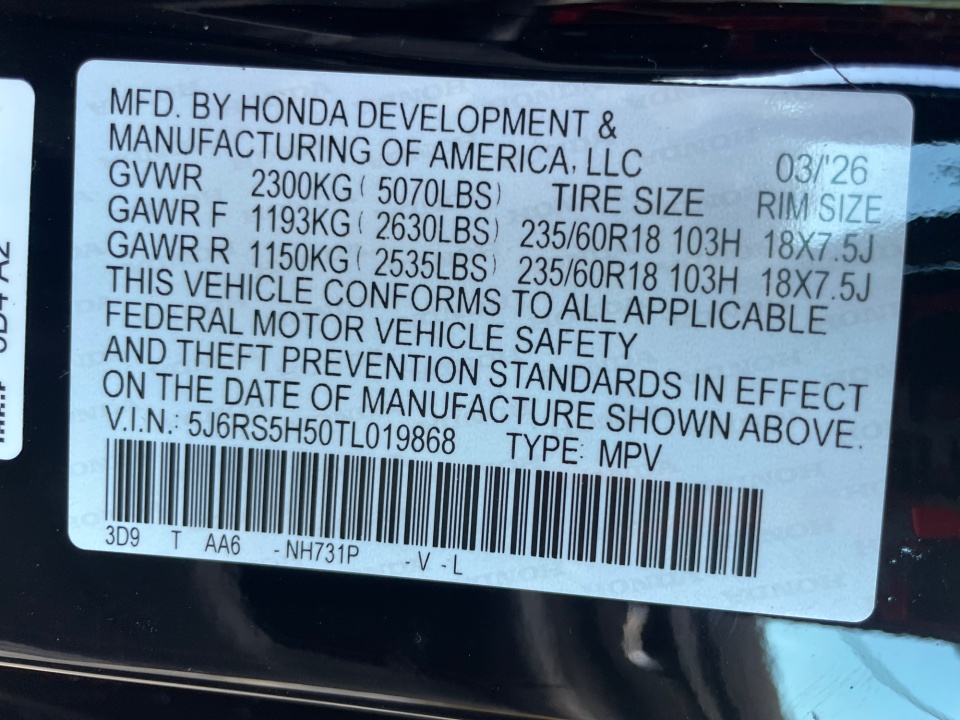 5J6RS5H50TL019868 2026 Honda CR-V Hybrid 2WD Sport