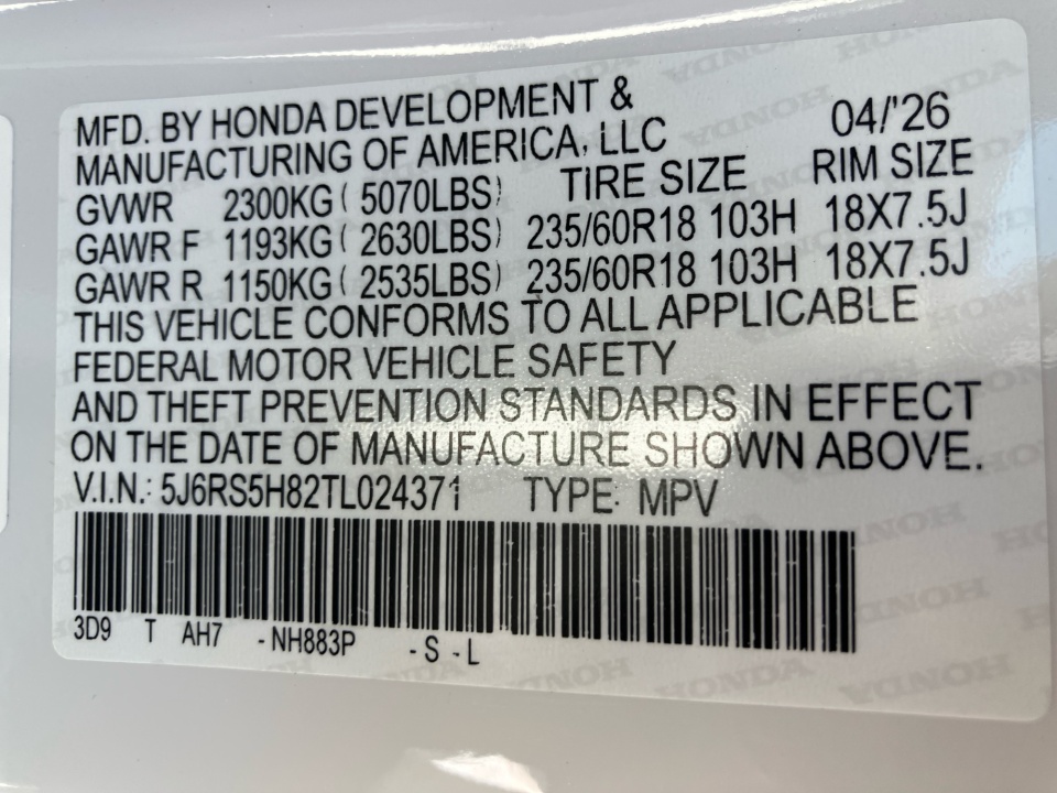 5J6RS5H82TL024371 2026 Honda CR-V Hybrid 2WD Sport-L