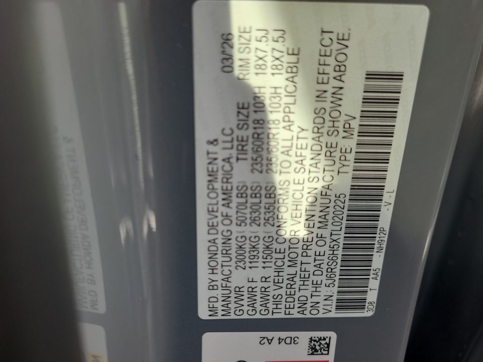 5J6RS6H5XTL020225 2026 Honda CR-V Hybrid AWD Sport