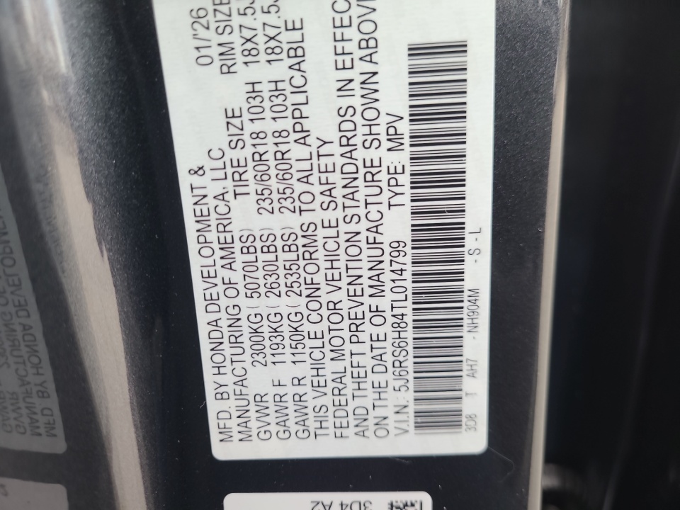 5J6RS6H84TL014799 2026 Honda CR-V Hybrid AWD Sport-L