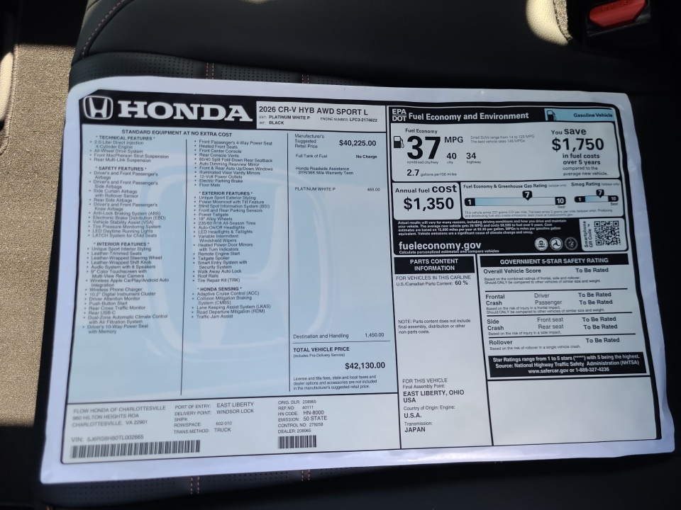 5J6RS6H85TL006436 2026 Honda CR-V Hybrid AWD Sport-L