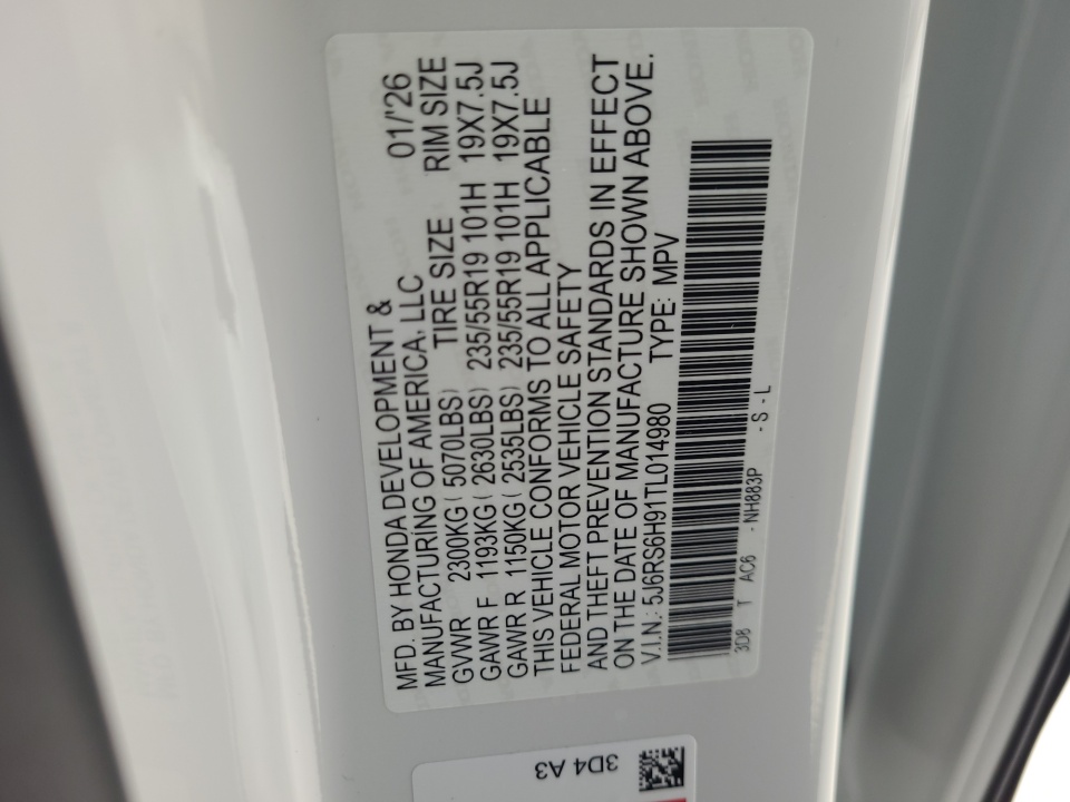 5J6RS6H91TL014980 2026 Honda CR-V Hybrid AWD Sport Touring