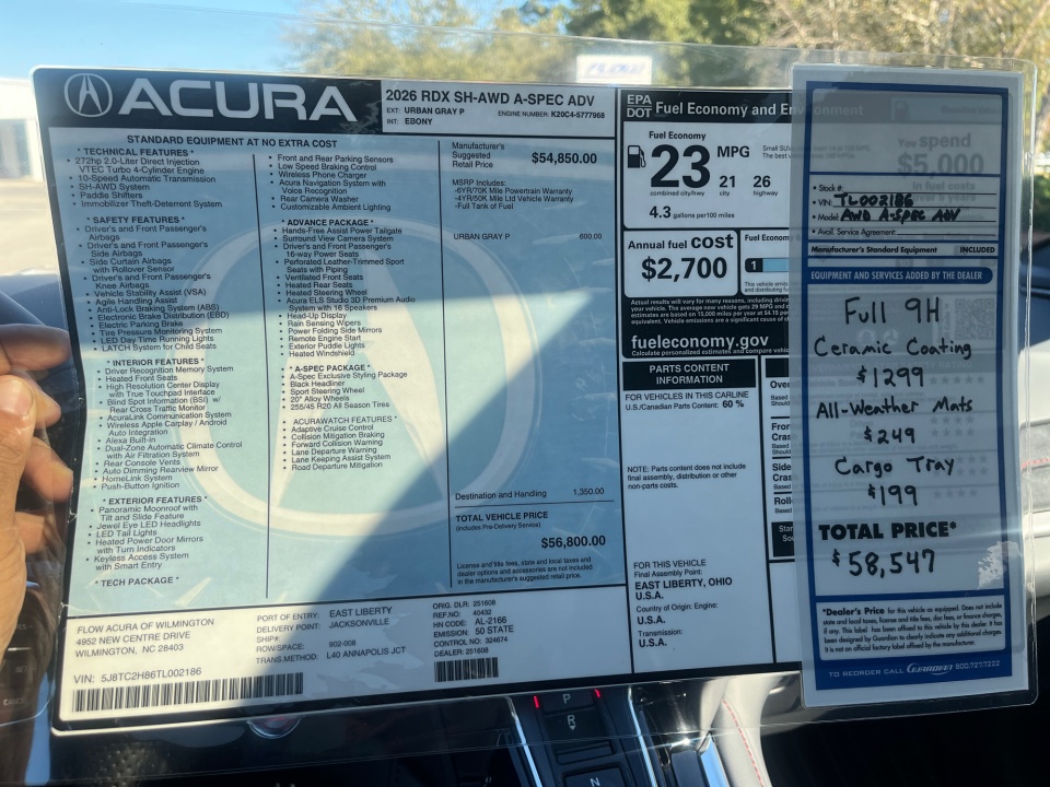 5J8TC2H86TL002186 2026 Acura RDX w/A-Spec Advance Package