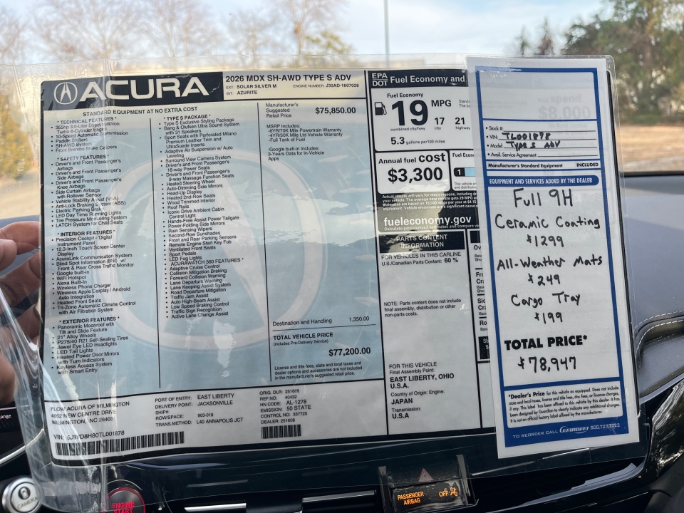 5J8YD8H80TL001878 2026 Acura MDX Type S Advance Package