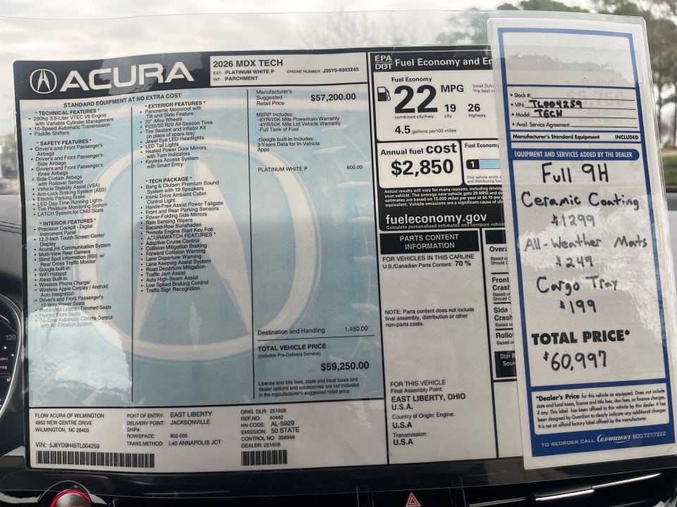 5J8YD9H45TL004259 2026 Acura MDX Technology Package