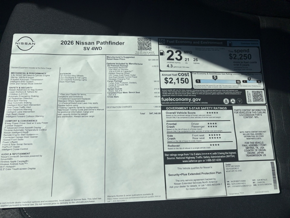 5N1DR3BE9TC232600 2026 Nissan Pathfinder SV