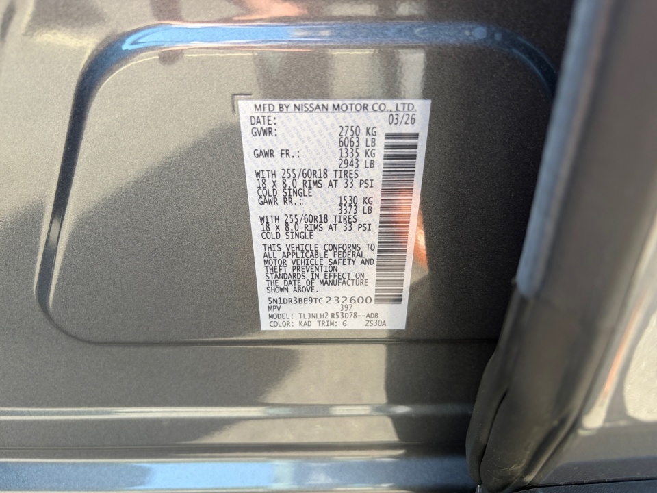 5N1DR3BE9TC232600 2026 Nissan Pathfinder SV