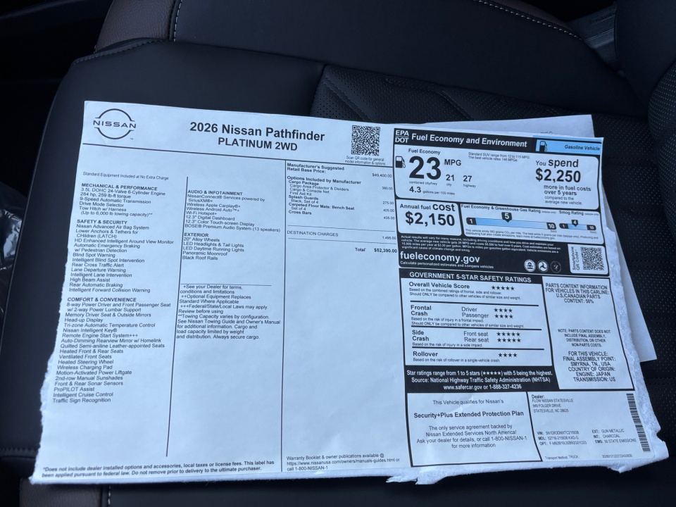 5N1DR3DMXTC215938 2026 Nissan Pathfinder Platinum