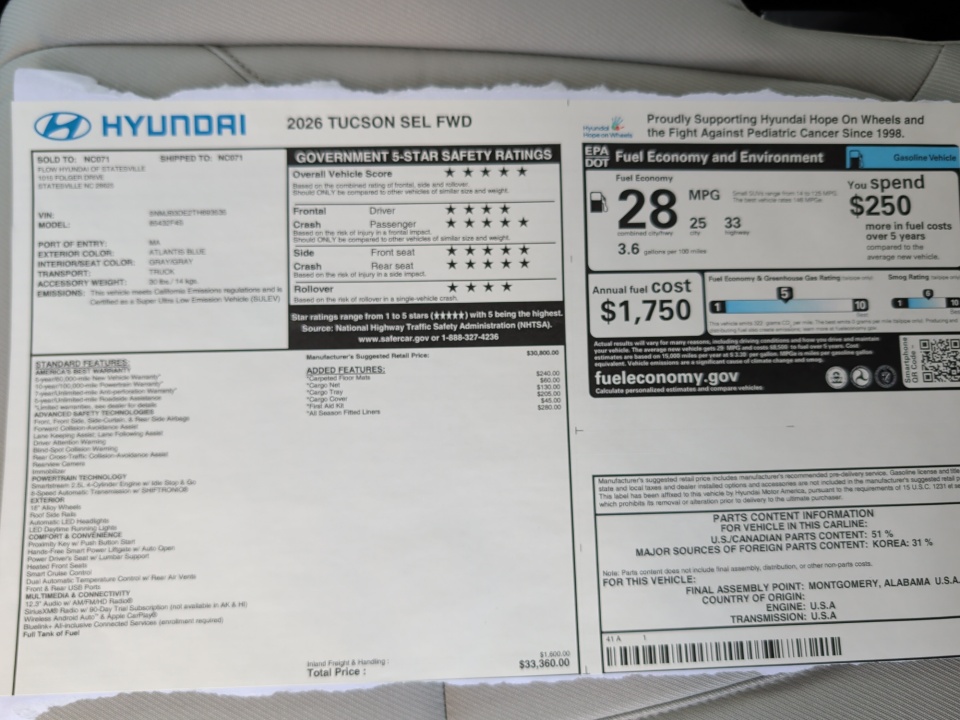 5NMJB3DE2TH693535 2026 Hyundai Tucson SEL