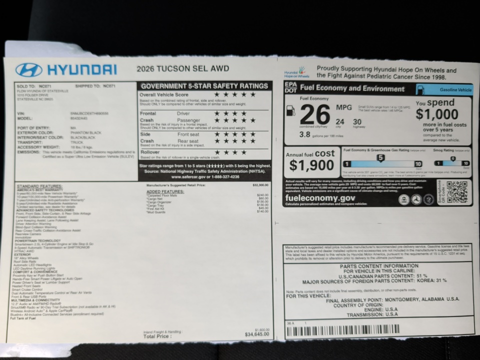 5NMJBCDE6TH690556 2026 Hyundai Tucson SEL