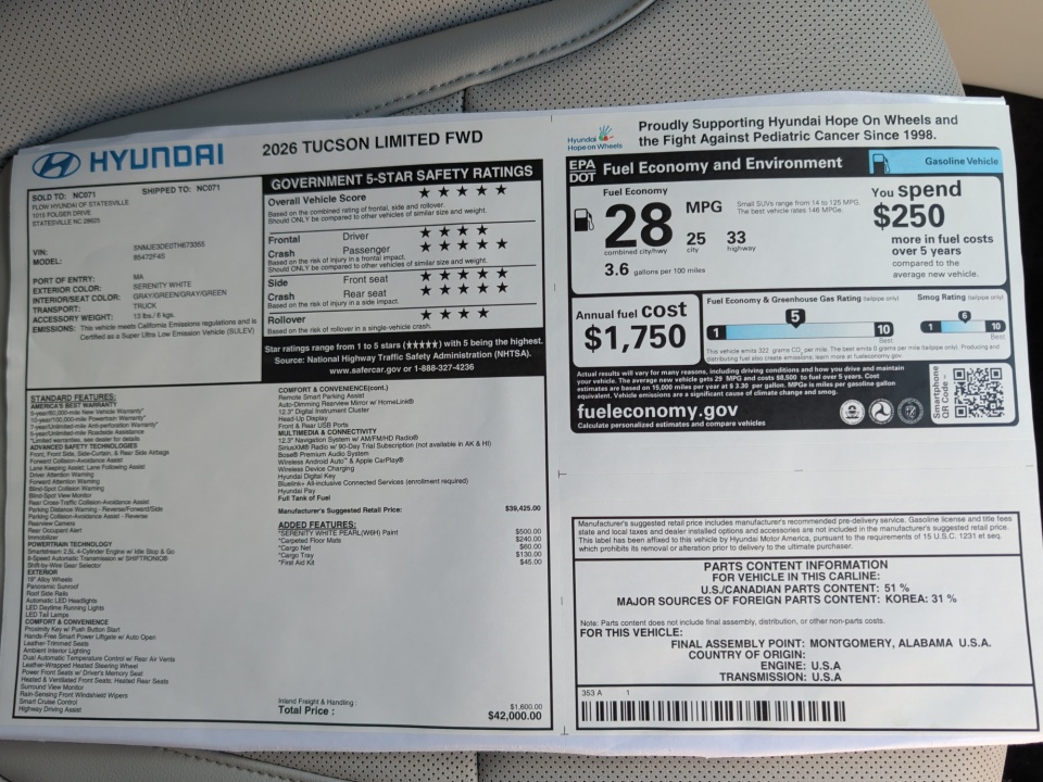 5NMJE3DE0TH673355 2026 Hyundai Tucson Limited