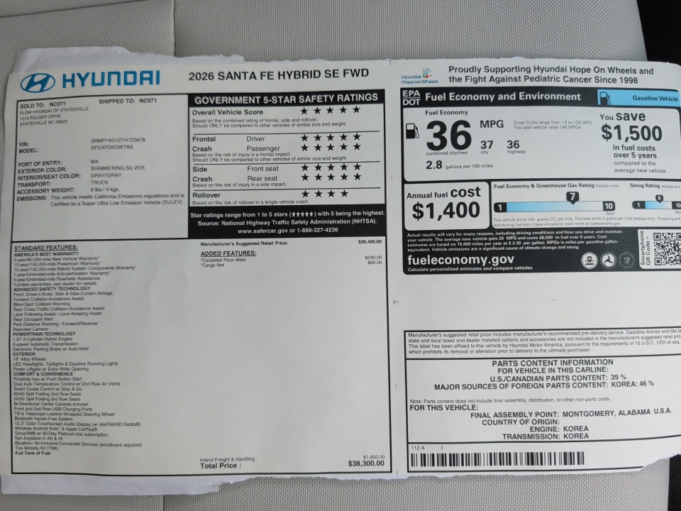 5NMP14G10TH123478 2026 Hyundai Santa Fe Hybrid SE