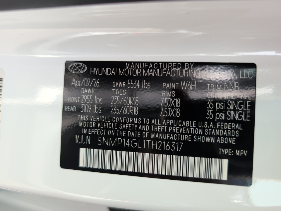 5NMP14GL1TH216317 2026 Hyundai Santa Fe SE