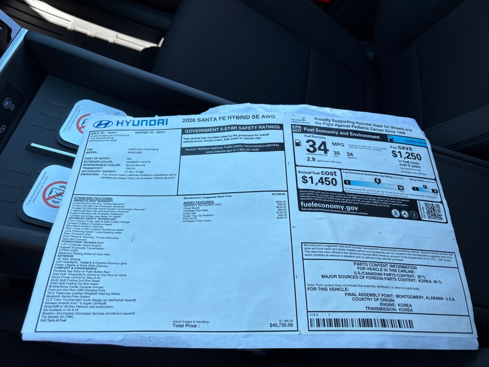 5NMP1DG17TH072979 2026 Hyundai Santa Fe Hybrid SE